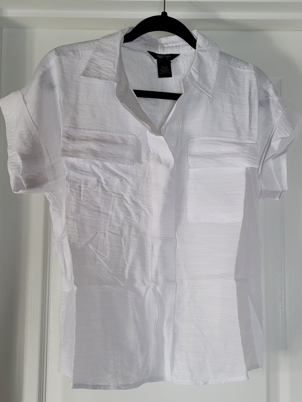 Simply Vera Vera Wang | White Short-Sleeve Button-Front Casual Shirt